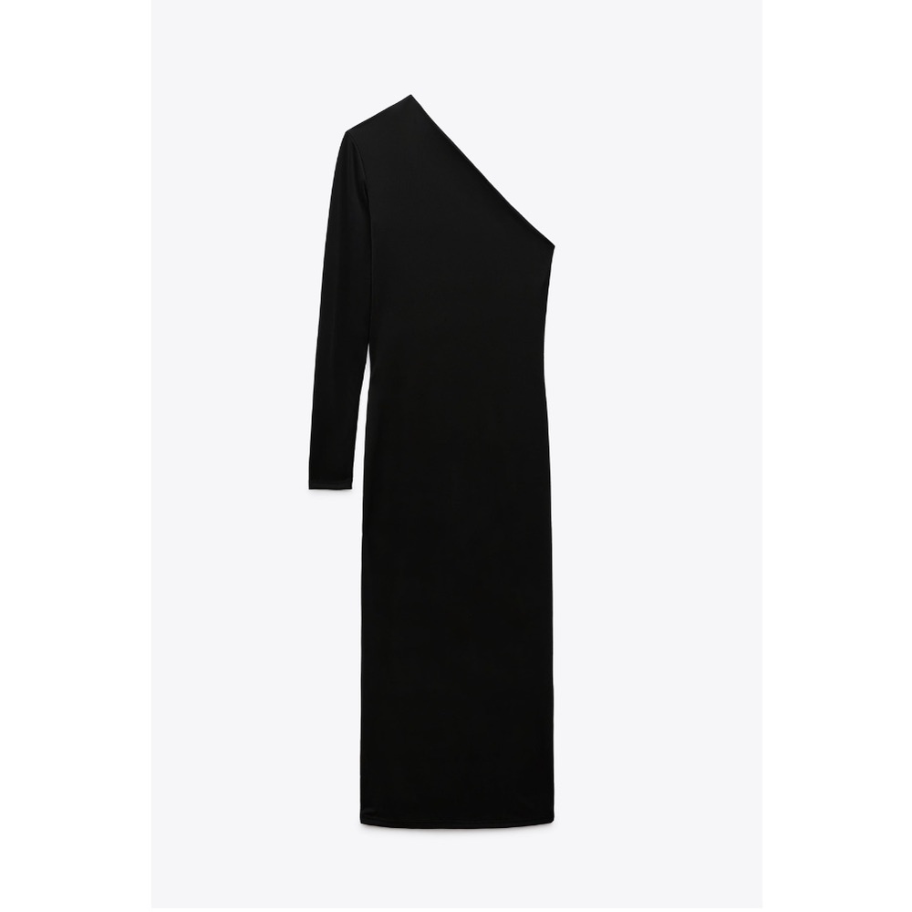ZARA BLACK RUCHED ASYMMETRIC DRESS size medium - Picture 5 of 8